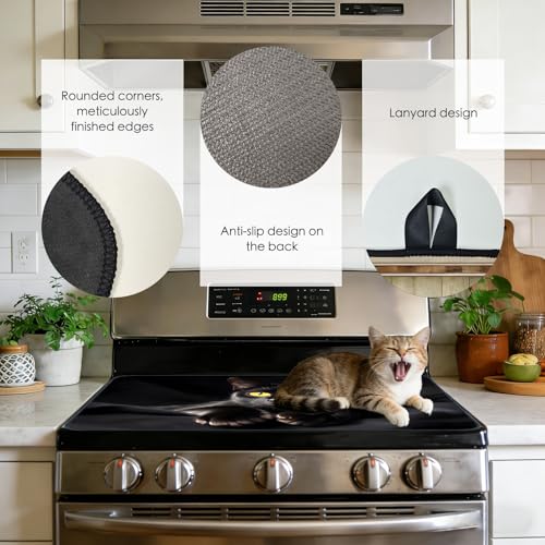 Image of Nuxovilar Black Cat Stove Cover Diatom Mud 20.47x28.34 In | Glass Protector Countertop Mat Counter Saver Cooktop Cover Kitchen Living Space Family Room (Black Cat Design)
