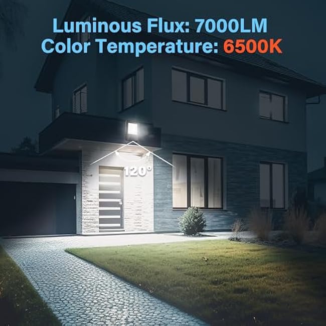 Simple Deluxe 2 Pack LED Flood Lights Outdoor, 70W 7000LM Super Bright Outside Work Light with Plug, IP65 Waterproof, 6500K Floodlight for Garage, Yard, Lawn