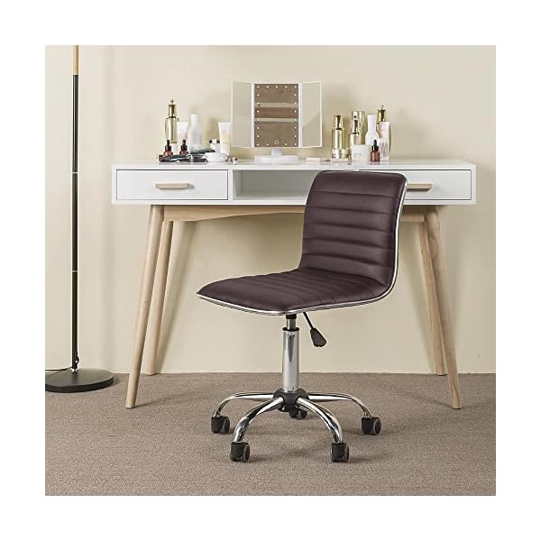 Yaheetech task chair armless office chair pu leather ribbered modern desk chair adjustable low back swivel chair wrolling wheels accent comfy working chair makeup chair brown  urban country home decor