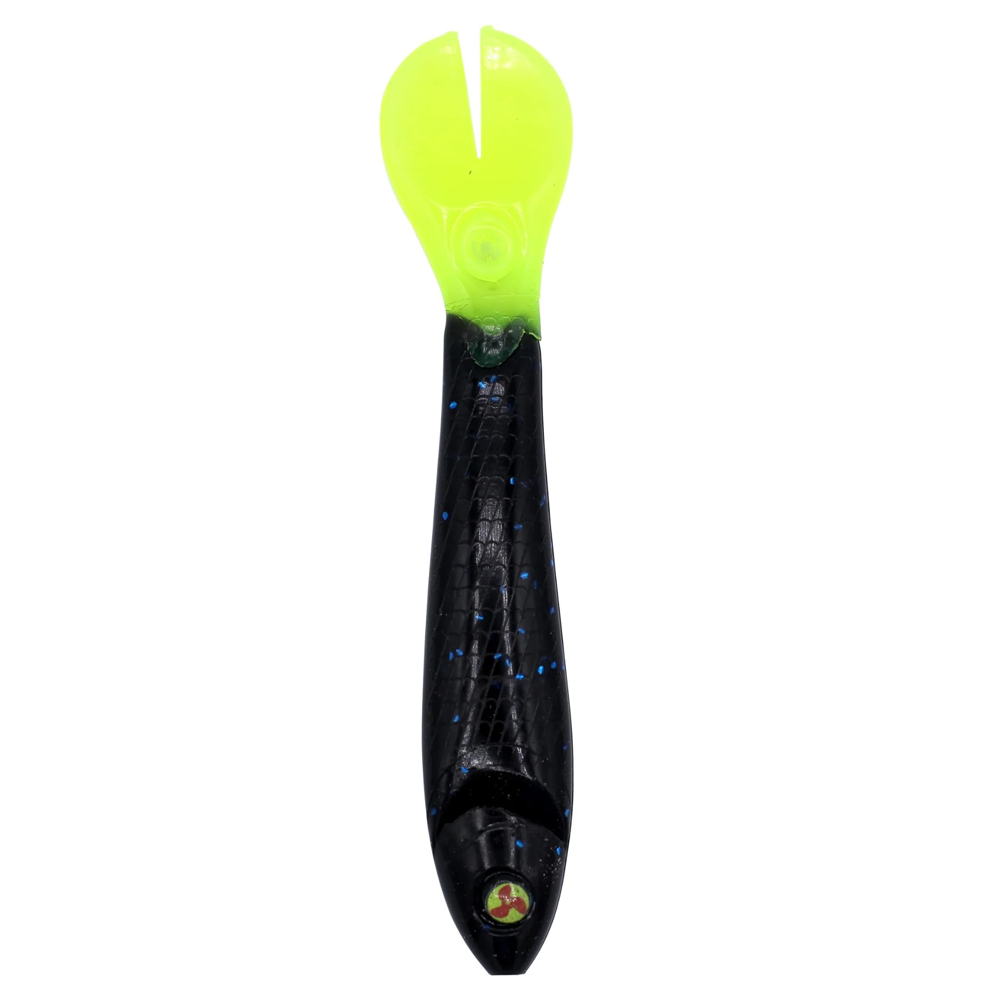 Lawless Lures 3.25 inch Black with Blue Flake Chartreuse Tail 5 pc Lure Bag | Soft Bionic Fishing Lure | Freshwater & Saltwater | Recoil Bait Fishing Lure | Great for Bass, Walleye, & Other Minnow-Eat