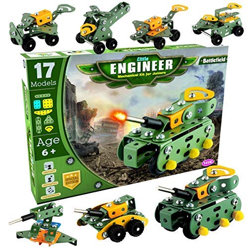 Destonl Educational Toys Little Engineer Mechanical kit for Juniors - Build Your own Battlefield Vehicles - Building Construction Engineering Toys for Kids(Age 5 to 12)