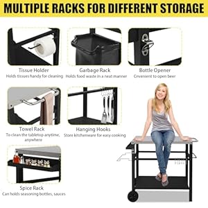 Outvita Outdoor Grill Cart, Movable Food Prep and Work Cart Table, Pizza Oven Stand Table with Wheels, Indoor & Outdoor Multifunctiona Stainless Steel Flattop BBQ Cart for Home Party Camping Outvita Outdoor Grill Cart Movable Food Prep and Work Cart Table Pizza Oven Stand Table with Wheels Indoor Outdoor Multifunctiona Stainless Steel Flattop BBQ Cart for Home Party Camping