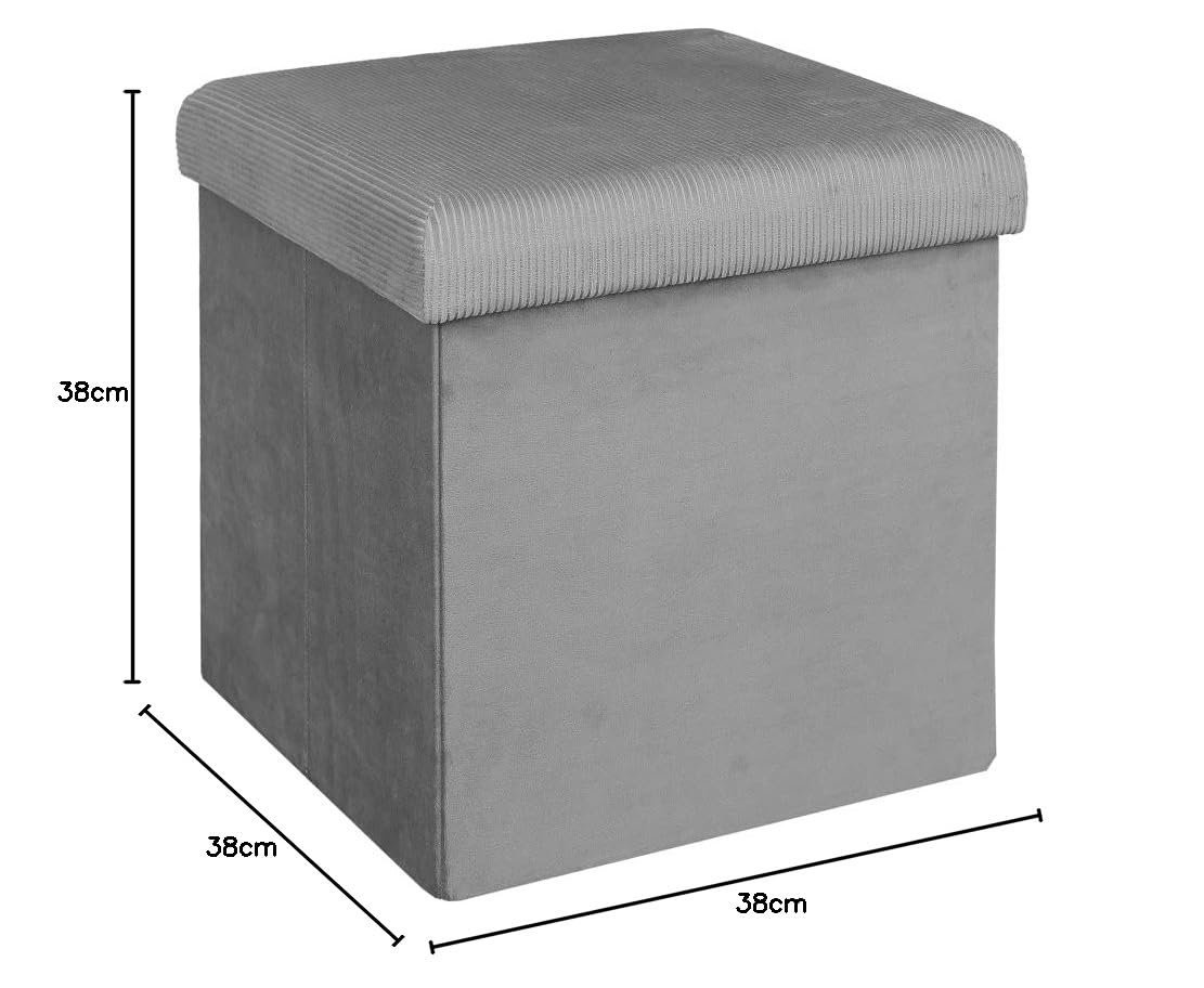 Home Deco Factory HD6810 - Cassapanca Pieghevole, salvaspazio, in Velluto, in Poliestere, Legno, MDF, Grigio, 38 x 38 x 38 cm