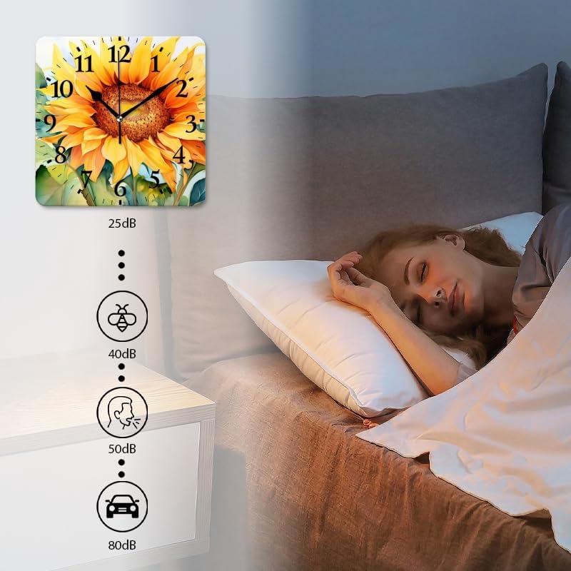 Quartz Wall Clocks Non-Ticking Silent Battery Operated Modern Wall Clocks Decorative for Home,Bedroom-Cute Sunflower Yellow(16inch)