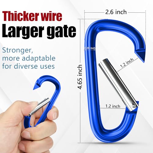 Image of sprookber 4 inch & 5 inch Extra Large Aluminum Carabiner D Ring, Caribeener Clips, Spring Snap Hook for Keychain Clip, Set of 4