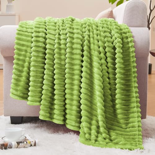 Image of BEDELITE Fleece Throw Blanket for Couch - 3D Ribbed Jacquard Soft and Warm Decorative Fuzzy Blanket - Cozy, Fluffy, Plush Lightweight Dark Citron Throw Blankets for Bed, Sofa, 50x60 inches