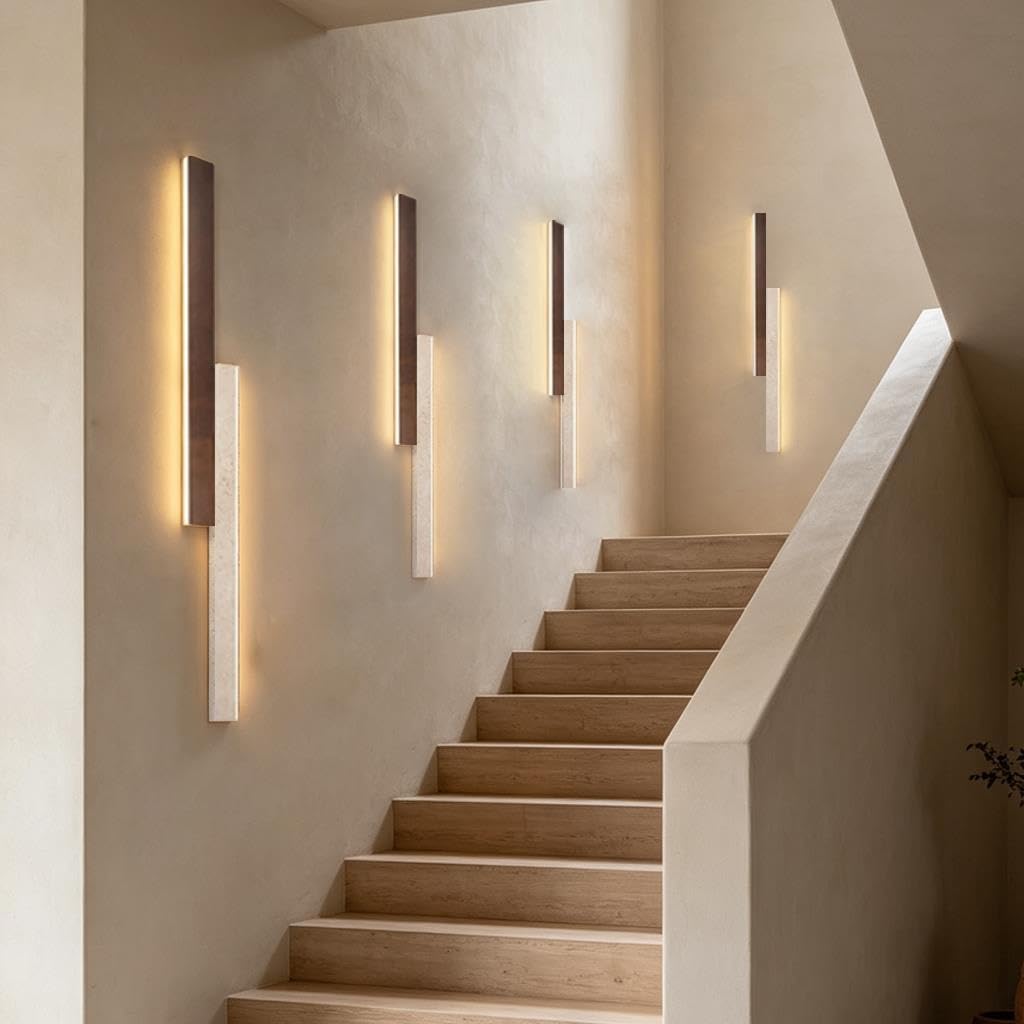 Nowoczesne Kinkiety LED Kinkiety Z Naturalnego Marmuru Z Funkcją Regulacji Jasności Za Pomocą Pilota Stylu Wabi-sabi Nadające Się Do Sypialni Salonu Klatki Schodowej Korytarza(90CM)