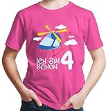 HARIZ Jungen T-Shirt Ich Bin Schon Vier Hubschrauber Wolken 4 Geburtstag Kinder Plus Geschenkkarten Pink 140/9-11 Jahre