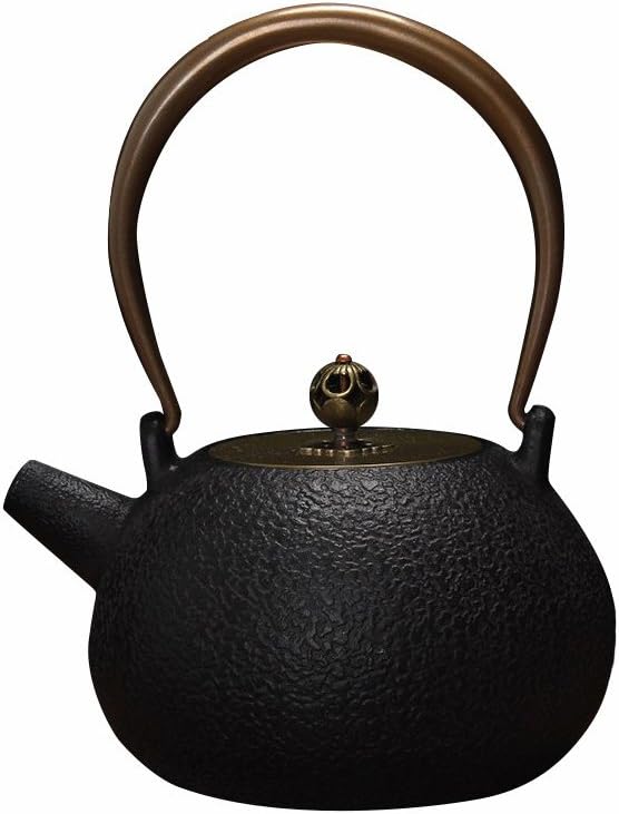 Shrimp Handmade Vintage Cast Iron Teapot Tea Kettle with Copper Lid for Boiling Water, Collection lovers No Enamel Interior 1.2L (42 Ounce)Handmade Vintage Cast Iron Teapot Tea Kettle with Copper Lid