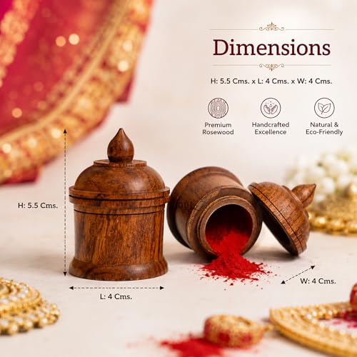 Image of Rosewood Sindoor Dani Kumkum Box Set of 2 for Pooja & Bridal Use | Handmade Wooden Kumkum Dibbi with Lid | Natural Wood Grain Finish | Small Decorative Storage Container | dibbi001