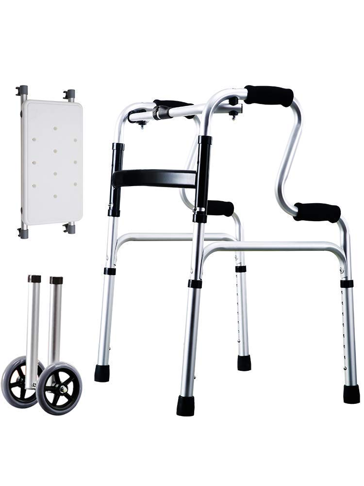 ADITAM Gehhilfe Leichter zusammenklappbarer Gehwagen Aluminium Höhenverstellbarer Gehrahmen mit Rädern und Sitz Gehmobilitätshilfe (Gehrahmen + Sitz) Double the Comfort