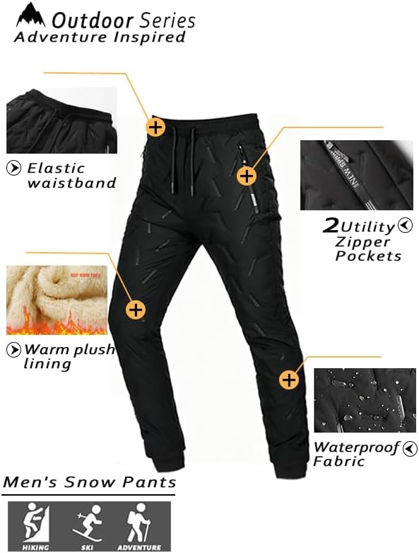 New Men's Fleece Lined Thick Warm Outdoor Casual Pants, Loose Fit Sports Trousers Black - Image 8