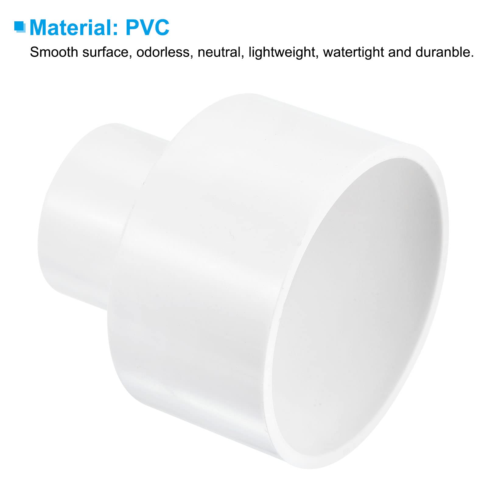 PATIKIL PVC Reducer Pipe Fitting 75mm to 40mm ID, 2 Pack Straight Coupling Adapter Connector, White - Image 4