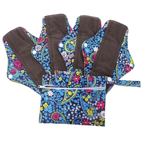 WATIIFUFU 6 Toallas Sanitarias Femeninas Lavables de Bambú y Carbón para Menstruación y Lactancia Talla M Azul Diseño Floral Absorbentes y Antidesbordamiento para Uso Diario y Viaje