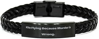 Special Kite Flying Braided Leather Bracelet, Kite Flying Because Murder, Present For Friends, Appreciation Gifts From Friends, Funny kite flying gifts, Kite flying funny gift ideas, Unique kite, Small, Silver Plated Zinc, Cubic Zirconia
