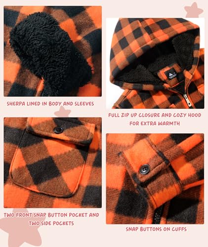 Image of V VALANCH Boys Flannel Jacket Hooded Fleece Lined Zip-up Hoodies Plaid Coat for Kids