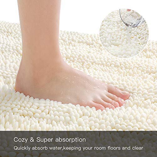CIICOOL Thick Chenille Bathroom Rugs Non Slip Bath Rugs Super Absorbent Bathroom Mat Machine Washable Bath Mats for Bathroom,Tub, Shower, 17 x 24 Inches, Ivory White