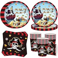 Vajilla de fiesta pirata para 16 invitados, 52 unidades de