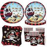 Vaisselle de fête pirate pour 16 invités   52 assiettes en carton   Décoration de fête pirate   Assiettes en carton   Gobelets   Vaisselle de fête pirate   Vaisselle de fête pour garçon et enfant