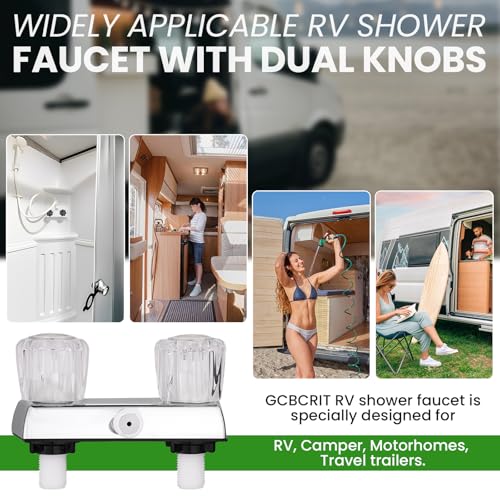 Image of RV Shower Faucet with Hose and Head, RV Outdoor Shower Kits, RV Tub Faucet with Shower Diverter Outdoor Shower Kit Fits for RV /Campers,Travel Trailer,Motorhome (Shower Faucet Kit, Chrome)