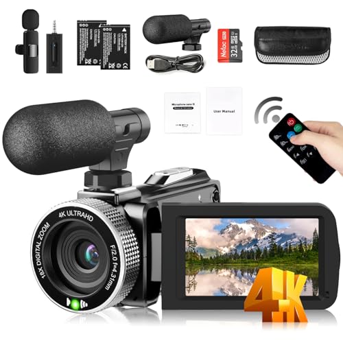 Caméra vidéo 4K 48 MP pour vlogging YouTube avec zoom 18x écran rotatif et 2 batteries