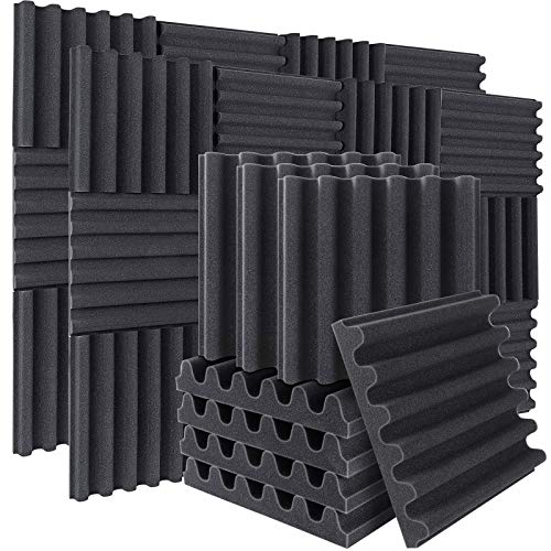 24 Pack Acoustic Foam Sound Proof Foam Panels Arc Shaped Studio Foam Wedges, 2" X 12" X 12" Thicker Soundproof Foam High Density Fireproof Sound Proofing Padding for Acoustic Treatment
