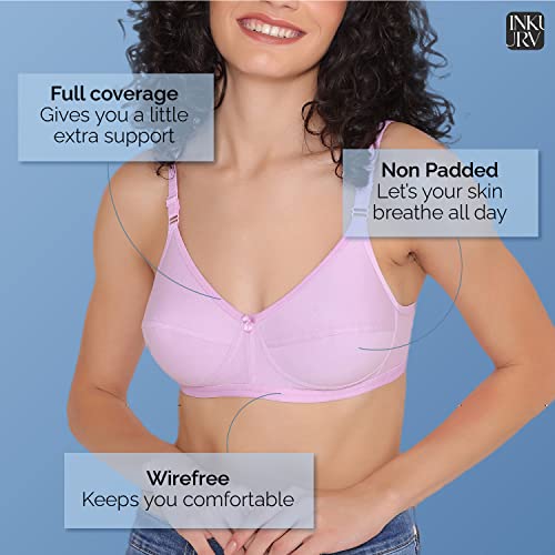 Image of INKURV Cotton Hosiery Bra for Women's Daily use, Full Coverage Bra for Regular wear, Non Padded, Non Wired Everyday Bra with Rich Cotton-Zoe Combo of 3