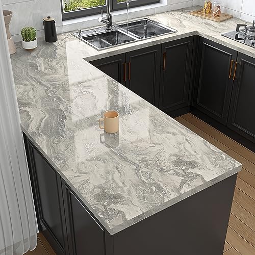 VaryPaper Papel Pintado Marmol Beige Gris 40cmx200cm Autoadhesivo para Muebles, Encimera, Cocina, Baño - Lavable, Vinilo Adhesivo para Mesa y Armarios