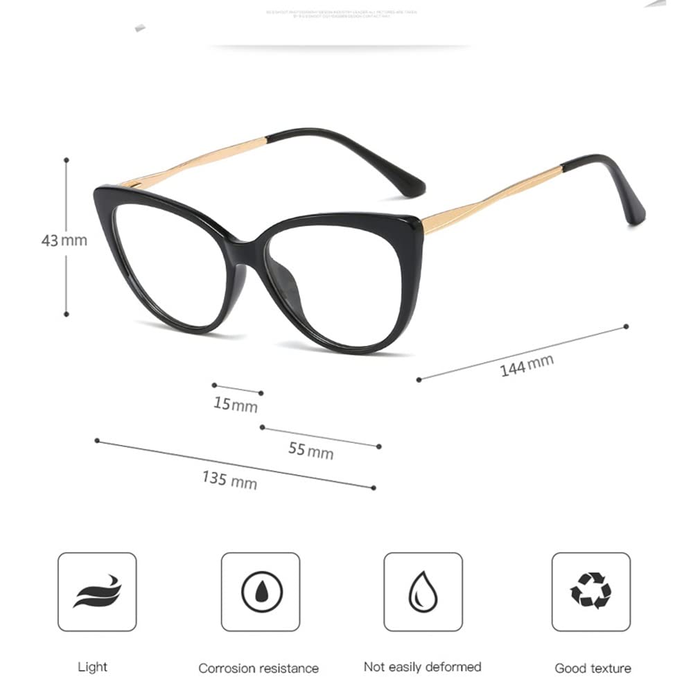FREAZE 1,5 occhiali da lettura con occhio di gatto, montatura grande, alla moda, per la lettura, unisex, per computer, anti-stanchezza (colore: nero, dimensioni: 2,0X)