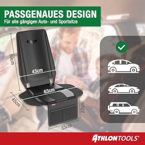 ATHLON TOOLS 2X Kindersitzunterlage mit Seitenschutz - Optimale Passform - Isofix kompatibel - Dick gepolstert - für Kindersitze, Babyschalen und Sitzerhöhungen - Patentiertes Design
