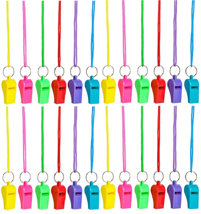 24 Whistle For Kids,Neon Whistle Necklace, Bulk Party Whistles 24 Pack Great Party Favor, Goody Bag Filler,