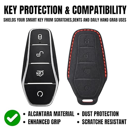 Image of KMH Alcantara Key Cover Compatible with BYD Atto 3 Models Smart Keycover with Keychain 4 Buttons Shell Case Holder Full Key Protector Dolphin Style Smart Keycover, Black - Pack of 1