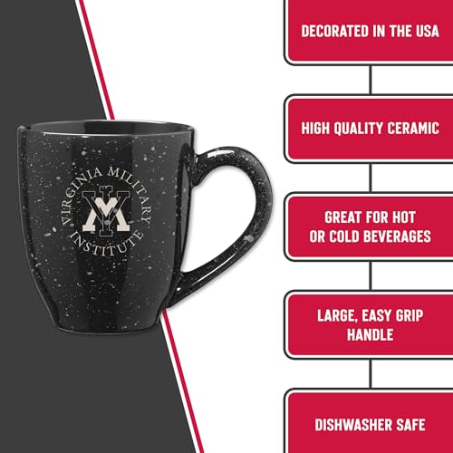Image of Rico Industries NCAA Virginia Military Institute Keydets Black Personalized 16 oz Team Color Laser Engraved Speckled Ceramic Coffee Mug