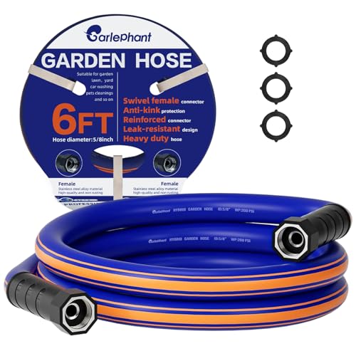 Image of Short Garden Hose 6ft x 5 /8Inch, Short Water Hose with Swivel Handle, Heavy Duty, Flexible, Sturdy, Lightweight, Double Female Fittings, Ideal for Hose Reel, Ideal for Hose Reel