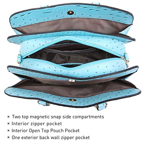 Dasein Women Satchel Handbags Shoulder Purses Totes Top Handle Work Bags With 3 Compartments (4-Ostrich Turquoise) #TOP3