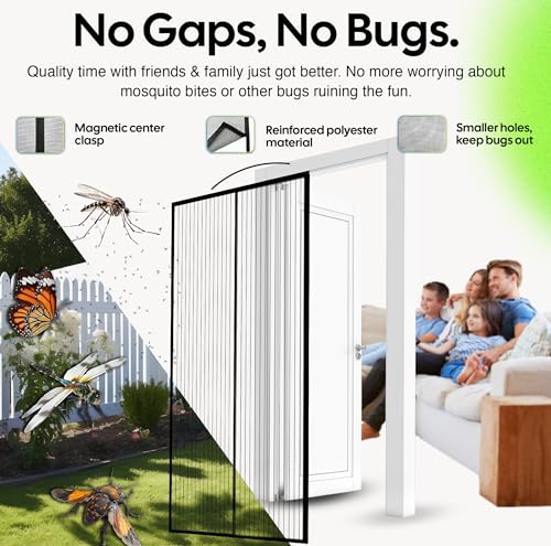 UnBugs Magnetic Screen Door - Fits Doors up to 34 x 82 Inches Max (Item Size 36 x 83) - Pet & Kid Friendly Self-Closing - Hands Free Magnet Closure - Bugs Out & Breeze In