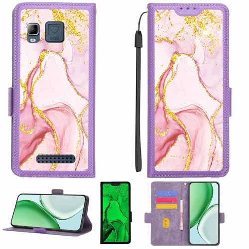 Aroepurt Case Compatible for Saiet STS502 Phone Case Flip Cover [with Tempered Glass Screen Protector][RFID Blocking][Gold Glitter+Luminous] LPT-FDL