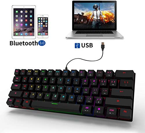 Motospeed Bluetooth/Wired 60% Mechanical Keyboard- 61 Keys Multi Color RGB LED Backlit Type-C Gaming/Office Keyboard for PC/Mac Gamer (Blue Switch, Black)