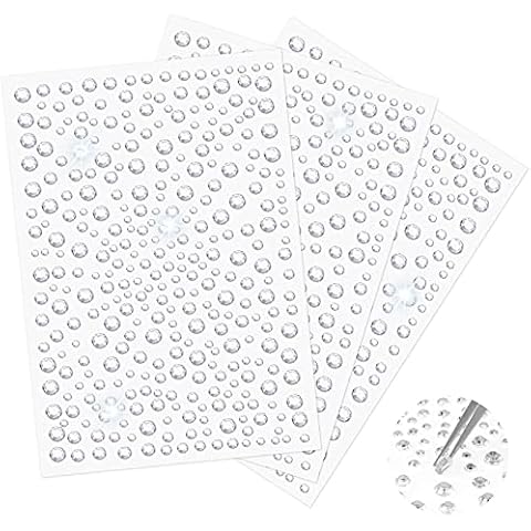 Rhinestone Stickers - Reastar 975PCS Self-Adhesive Gem Stickers with Tweezer, Acrylic Crystal Stick on Gems - for Nails Face Makeup Phone DIY Craft Decorations (3 Sheets, APPR 3-6mm) Cover