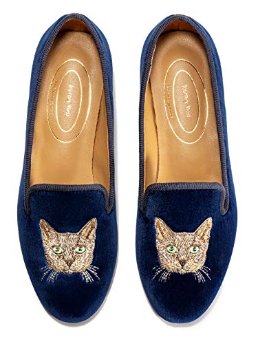 Image of Journey West Women's Velvet Loafer Flat with Embroidery Velvet Slippers