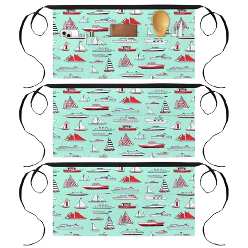 Lot de 3 tabliers courts de chef avec 3 poches pour cuisine et bistrot