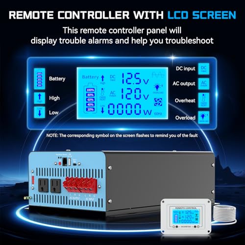 Image of 2500W Pure Sine Wave Power Inverter with Transfer Switch for RV, 5000W Peak