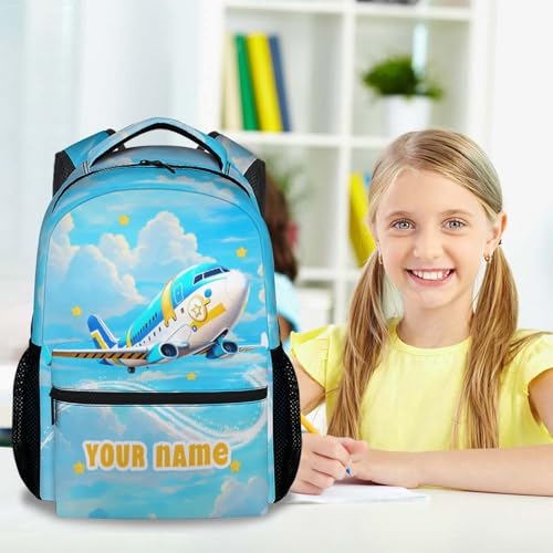 Custom School Backpack for Boys, 17 Inch Cute Plane Backpacks with Adjustable Straps, Blue Lightweight Durable Bookbag for Elementary School2