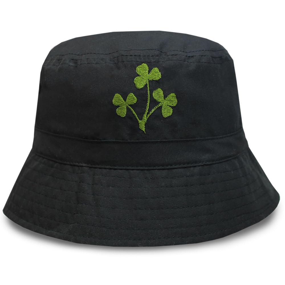 Teddyt's Men's Black Irish Lucky Shamrock Clover Embroidered Toggle Bucket Hat (Uk, Alpha, M, L, )