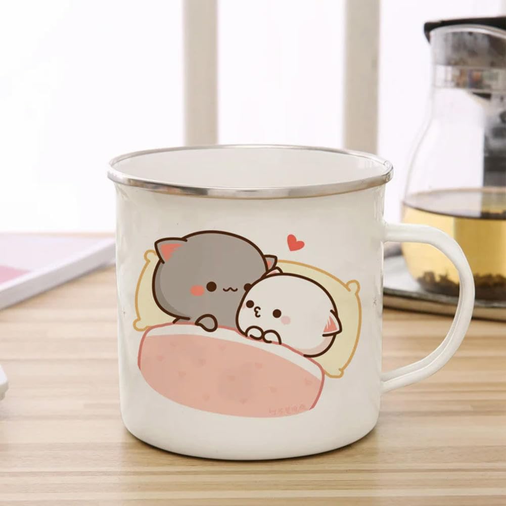 umsl Peach and Goma cat Enamel cup Coffee tea Mug cute animal Breakfast Dessert milk water cup couple gift