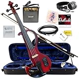 Electric Violin Bunnel Edge Outfit 4/4 Full Size (RED) — With Carrying Case and Accessories - Mini Amp - Headphone Jack - Piezo ceramic pick-up - from Kennedy Violins