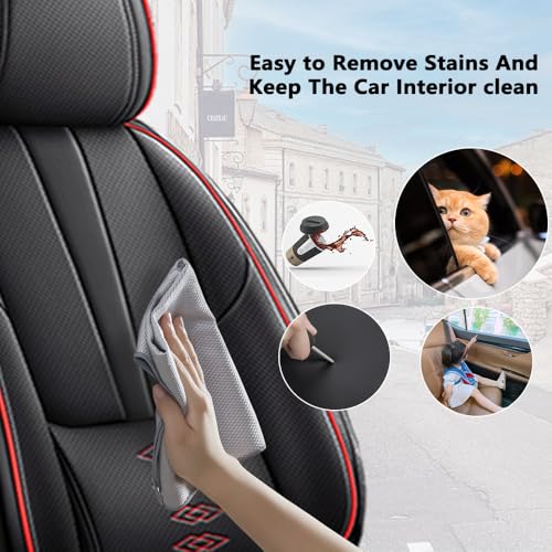 Image of Car Seat Covers for Neon,for Dodge Neon 2000-2005,Leather Full Set Seat Covers,Airbag-Compatible Car Seat Protectors,Waterproof Seat Cover for Cars(Black+Red,5PCS Only)