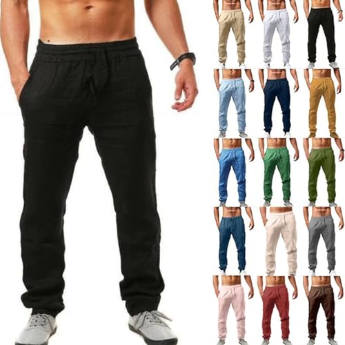Pantalon lin homme taille élastique anti-transpiration vêtement léger