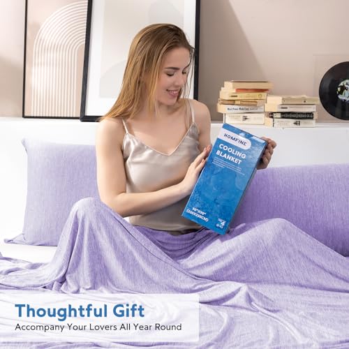 Image of HOMFINE Cooling Blanket for Hot Sleepers Throw, Purple 50 inchx70 inch | Dual-sided mica nylon cool, Q-Max 0.439 instant cool, Lightweight & breathable for night sweats & menopause, Machine washable