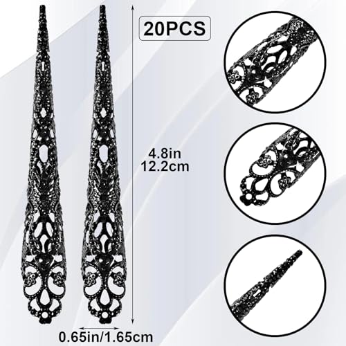 Hinzic ZK2821T6C1-CP 20Pcs Finger Nail Claw Ring, Halloween Goth Fingertip Claw Finger Knuckle Protector, Ancient Queen Costume Metal Nail Ring Decoration Accessories thumb #1